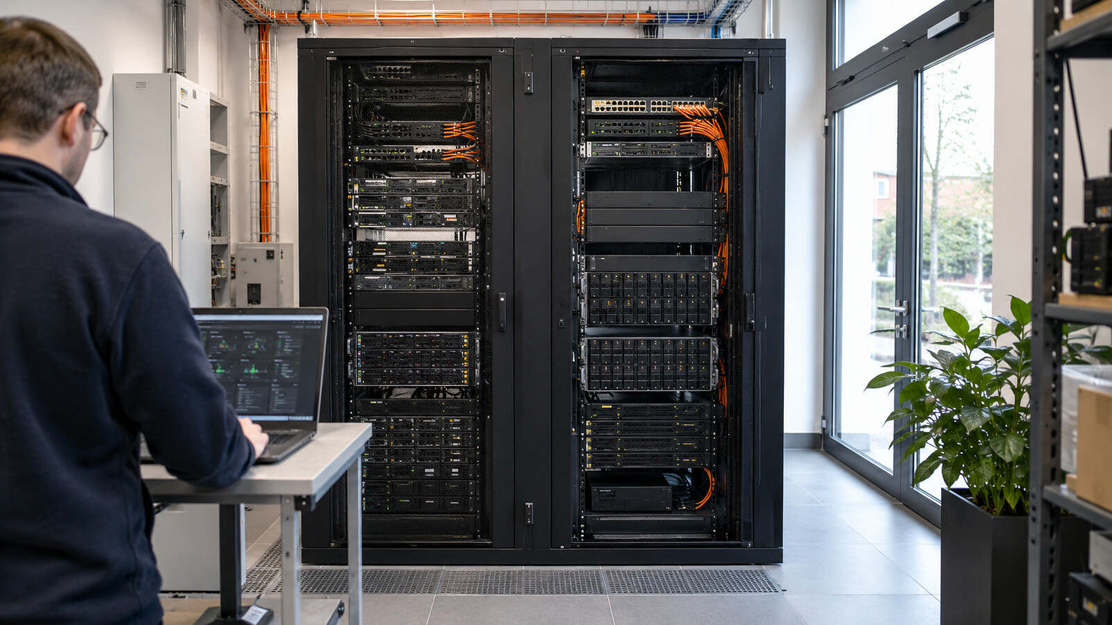 Technik spravuje kompaktný virtualizačný klaster vo svetlej serverovni